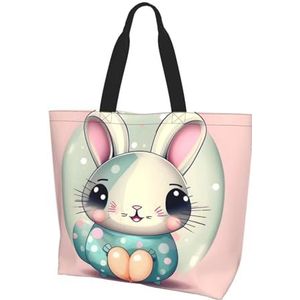 MYGANN Roze Cartoon Bunny Vrouwen Grote Capaciteit Schouder Waterdichte Boodschappentas Voor Dagelijkse Reizen Gift Bag, Zwart, Eén maat