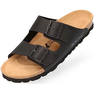 BOnova Damessandalen, damessandalen met voetbed, antislip zomerschoenen met rubberen zool, premium slippers van kurk, gezellige pantoffels voor dames, zwart, 36 EU