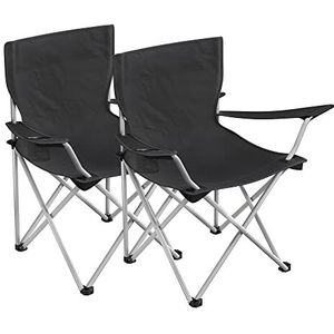 SONGMICS campingstoelen, set van 2, klapstoelen, buitenstoelen met armleuningen en bekerhouders, stabiel frame, tot 120 kg draagvermogen, zwart GCB01BK