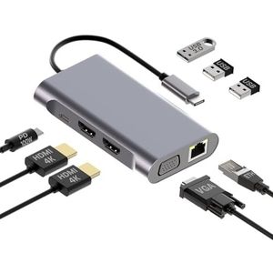 MMOBIEL USB-C naar Dual HDMI Hub - 8-in-1 - 100W PD - Aluminium