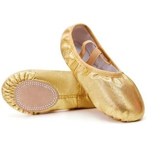 Ballerina-pantoffels voor meisjes, balletschoenen met pailletten voor meisjes, dansschoenen met gespleten zool, trainingsschoenen voor peuters, plat, zacht en licht, veters, Goud, 32 EU