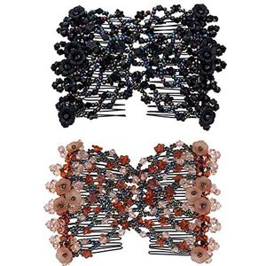 Ruihfas 2 stuks handgemaakte kralen gemakkelijke kammen rekbare dubbele kammen zoals te zien op tv - klassieke zwarte en retro koffie