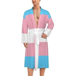 Transgender LGBT-vlag herenmantel zachte badjas pyjama nachtkleding loungewear ochtendjas met riem 2XL