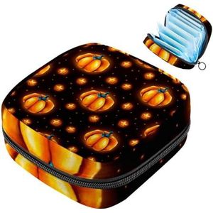 MUOOUM Gloeiende Pompoen Sterren Maandverband Opbergtas Menstruatie Pad Tas Draagbare Menstruatie Cup Pouch met Rits voor Tiener Meisjes Vrouwen Dames