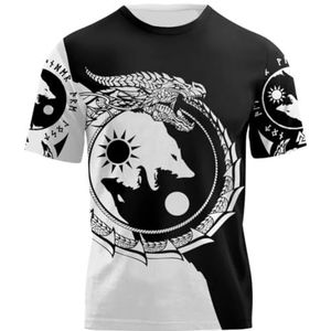 Unisex 3D-geprinte Tattoo Korte Mouwen, Noorse Mythologie Odin Fenrir Keltische Draak Herenmode Groot Formaat Sport-T-shirt, Zomerstrand Punk Tops Voor Koppels (Color : Fenrir A, Size : 5XL)