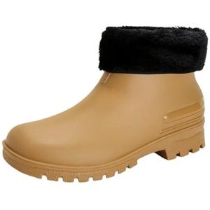 GCYEIDMA Mannen Regenlaarzen Rubberen Schoenen Heren Regenlaarzen Rubber Waterdichte Werken Laarzen Comfort Wandelschoenen voor Mannen Korte Laarzen, Bruine Bont, 41 EU