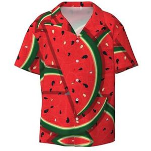OdDdot Rood Watermeloen Print Heren Button Down Shirt Korte Mouw Casual Shirt Voor Mannen Zomer Business Casual Jurk Shirt, Zwart, XXL