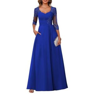 Dames chiffon moeder van de bruid jurk voor bruiloft ruches galajurken cocktailjurk plus size, koningsblauw, 32