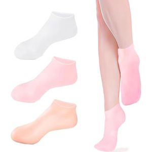 ZFYOUNG Vochtinbrengende siliconen sokken voor droge, schrale voeten - Herstellen, verzachten en herstellen ruwe huid - Aloë Vera Gel doordrenkte sokken voor dames en heren - roze & wit en huidskleur,
