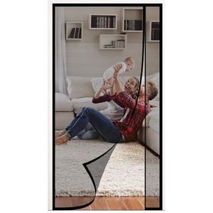 Magnetische hordeur, 75x255cm Glasvezel Mesh Gordijn Anti Mosquit, Anti Mosquito Mesh Fly Gordijn voor Thuis Woonkamer Slaapkamer Campers，zwart