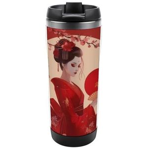 Anime Meisje Japanse Geisha Reizen Mok Roestvrij Staal Koffie Cup Isolatie Tumbler Thermische Mok Voor Thee Sap