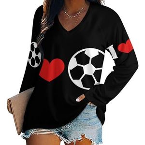 Love Soccer Damesshirt met V-hals en lange mouwen, casual losse pasvorm blouses
