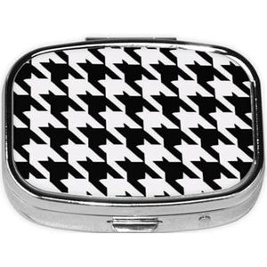 Vierkante pillendoos, pied-de-poule, zwart, 2 compartimenten, medicijnpillenetui, waterdicht, zakpillenorganizer, draagbaar, voor zak- of portemonneepillendozen