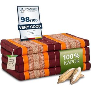 Duurzame klapmatras van kapok - 200x80x8cm - gastenmatras, plooibare matras voor van, ecologische yogamat, klapbaar gastenbed, ligstoel voor tuin en balkon (Oranje)