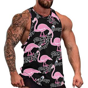 Crazy Flamingo Lady Tanktop voor heren, mouwloos T-shirt, pullover, gymshirt, workout, zomer T-shirt