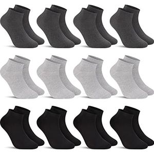 L&K-II 12/24/36 paar sneakersokken voor dames en heren, korte sokken, ademend katoen, in zwart, wit en grijs, 92201VA, 12 paar-2301 zwart/grijs, 47/50 EU