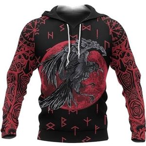 Unisex Nordic Viking Pullover Sweatshirt - 3D-printen Odin Raven Wolf Totem Dierlijke Amulet Harajuku Hoodie - Middeleeuwse Heidense Comfortabele Losse Kleding(Raven,3XL)