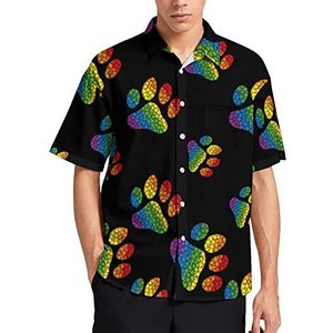 Hondenpoot LGBT Regenboog Dot Voetafdruk Hawaiiaanse Shirt Voor Mannen Zomer Strand Casual Korte Mouw Button Down Shirts met Pocket