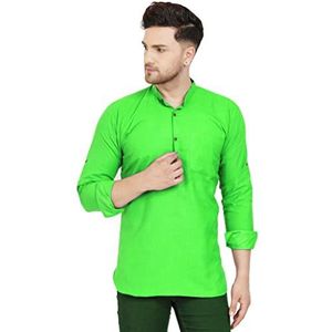 SKAVIJ Heren Tuniek Viscose Casual Korte Kurta Shirt Regular Fit Jurk, Groen, XL