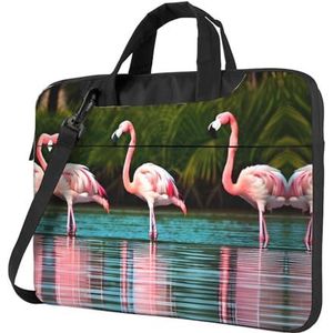 SSIMOO Witte Daisy stijlvolle en lichtgewicht laptop messenger tas, handtas, aktetas, perfect voor zakenreizen, Twee Flamingo's, 13 inch