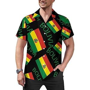 Vlag van Bolivia casual overhemden met knopen voor heren, korte mouwen, Cubaanse kraag, T-shirts, tops, Hawaiiaans T-shirt, 2XL