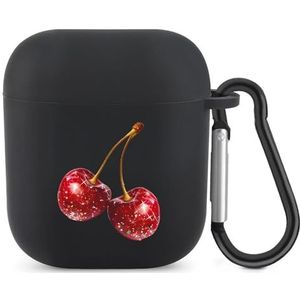 Kersen met Pailletten Patroon Leuke Case Voor AirPods 2&1 Schokbestendige Beschermende Hoofdtelefoon Gevallen Cover Met Sleutelhanger Voor Mannen Vrouwen