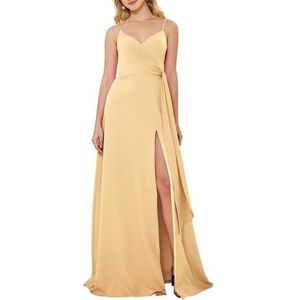 HPPEE Jurken voor dames, V-hals, bruidsmeisjesjurk, mouwloos, chiffon, bruidsmeisje, formele avondjurk, Champagne, 32