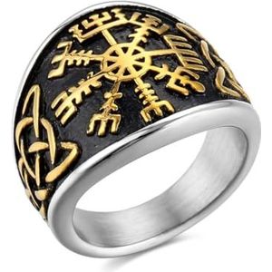 ZQIUDLOF Nordic Viking Vintage Titanium Stalen Ring, Mannen Keltische Knoop Roestvrij Stalen Ring,Goud,11