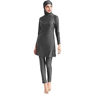 AllMonyba Dames moslim mode badmode 3-delige set islamitische Arabische effen badpak beachwear burkini met badmuts, grijs, 3XL