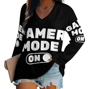 Gamer Mode On Dames V-hals Shirt Lange Mouw Tops Casual Loose Fit Blouses