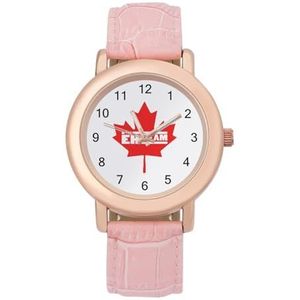 Canadese Maple Leaf Eh Team Vrouwen Horloge PU Strap Polshorloge Quartz Roze Valentijnsdag Gift
