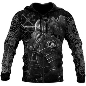 JJLLAZAD Odin Hoodie Mannen Horn Vegvisir Valknut Yggdrasil Zomer Winter Viking Cosplay Kostuums, Zip Hoodie, L