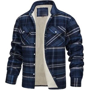 HGJH Heren Sherpa gevoerd fleece geruit flanellen overhemdjack, lange mouw button-down overhemd flanellen shacket katoenen geruit overhemd houthakker warme winter dikke werkjas,Xl