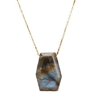 Zeshoekige vorm natuurlijke edelsteen hanger ketting choker stijlvolle sieraden geschenken (Color : Labradorite)