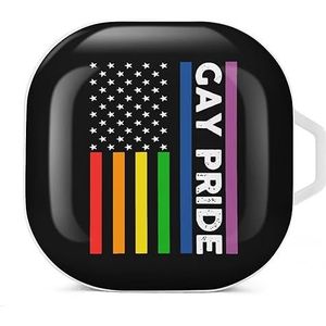 Gay Pride Amerikaanse vlag oortelefoon hoesje compatibel met Galaxy Buds/Buds Pro schokbestendig hoofdtelefoon hoesje wit stijl