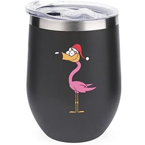 Leuke Kerstman Flamingo Geïsoleerde Tumbler met Deksel Leuke Roestvrijstalen Koffiemok Duurzame Thee Cup Travel Mok Zwart-Stijl