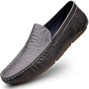 Loafers for heren, ronde neus, loafers van PU-leer, flexibele, comfortabele platte hak, feest-gala-instapper(Color:Grey,Size:37 EU)