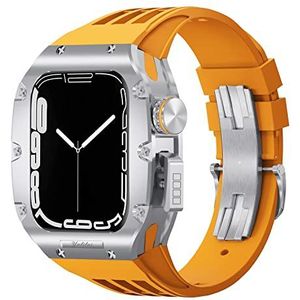 OFWAX Luxe titanium legering horlogekast fluororubber horlogeband mod kit, voor Apple Watch 8 7 SE 6 5 4 45 mm 44 mm serie horloge vervanging luxe horlogeband, 45mm, agaat