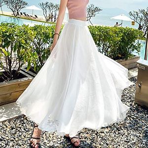 Dames Rokken, Chiffon Geplooide Rokken Voor Vrouwen Flowy Maxi Lange Witte Rok Met Elastische Taille Elegante Zomer Een Lijn Grote Swing Ruches Rok Voor Dacing Bruiloft Strand, M