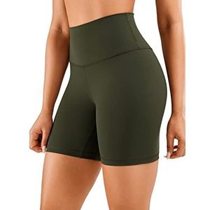 CRZ YOGA Yogashort Voor Dames Met Naakt Gevoel - 6 Inch Hoog Getailleerde Trainingsshorts Atletische Hardloopfietsbroek Olijfgroen S