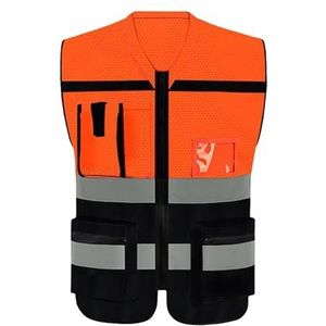 Generic Reflecterend vest Hoge zichtbaarheid Heren Dames met zakken Rits voor hardlopen Wandelen, Zwart XL