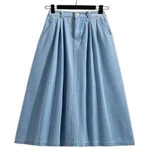 MdybF Denim Rok Herfst Plus Size Denim Rok Vrouwen Hoge Elastische Taille A-lijn Midi Jeans Rokken, Hemelsblauw, XL