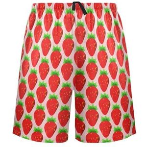 LI ZHI XIN Herenpyjamabroek, korte pyjamabroek, zomer casual shorts, elastische taille met trekkoord, rechte losse pasvorm met 2 zakken, S-XXL fruit aardbeienpatroon, Meerkleurig, S