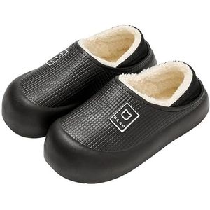 APVPOPOKGM Waterdichte katoenen pantoffels voor dames, winter, warm, donzig, gevoerd, traagschuim, antislip, twee-wear dikke zool, Zwart, 39 EU