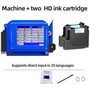 Draagbare inkjetprinter 25,4 mm draagbare inkjetprinter, kleine mini QR-code batchnummerprinter, sneldrogende inkt vervaagt niet(1 Printer-2 HD ink)