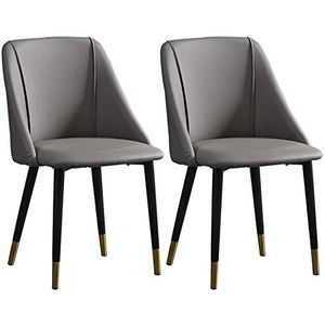 GEIRONV Moderne lederen eetkamerstoel set van 2, for balie lounge woonkamer receptie stoel met ergonomische rugleuning en metalen poten Eetstoelen (Color : Light Gray, Size : 85 * 42 * 44cm)