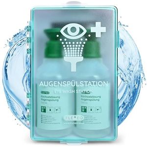 Oogspoelstation incl. 2 x 500 ml flessen, zoutoplossing en wandhouder, oogspoeling, oogdouche, eyewash station, steriele NaCl 0,9 oogspoeloplossing, Eye wash