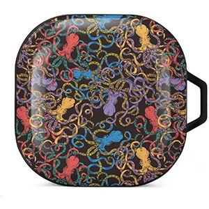 Sea Life Octopus Oordopjes Hoesje Compatibel met Samsung Hard Shell Beschermhoes Zwart-Stijl