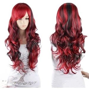 Pruik Pruiken Pruik 27 ""/70 Cm Anime Cosplay Pruiken Rood En Zwart for Vrouwen Lang Krullend Haar Pruiken Haar accessoire Party Pruiken for Mannen voor Dagelijks Feestgebruik