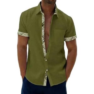 LQHYDMS Heren T-shirt Single Breasted Tops Heren Korte Mouw Patchwork Blouse Zomer Open Stitch Casual Shirts Kleding Plus Size S-5Xl, Groen, XL
